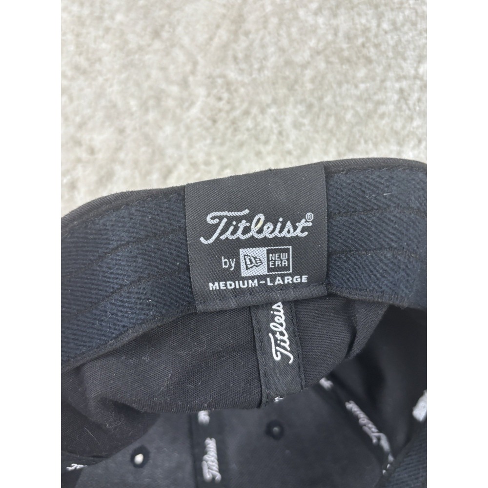 Titleist Fitted Black Golf Hat Footjoy Logo White Script Front Size Flex M/L - Picture 6 of 8